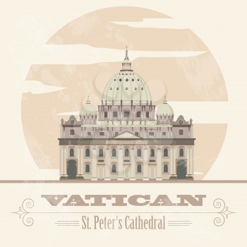 Vatican landmarks. Retro styled image. Vector illustration