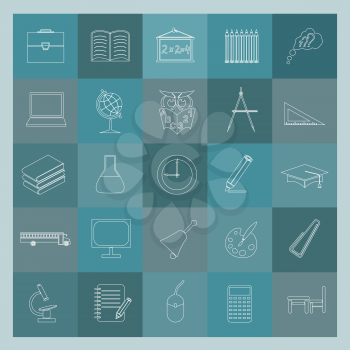 Outline icon set Education and school. Flat linear design. Vector illustration
