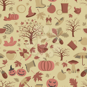 Autumn seamless pattern. Halloween and Thanksgiving day. Flat design. Vector illustration