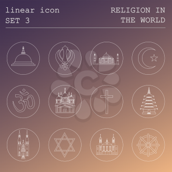Outline icon set Religion in the world. Flat linear design. Vector illustration