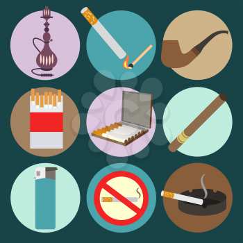 Smoking and accessories icons set. Vector illustration