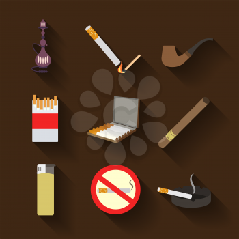 Smoking and accessories icons set. Vector illustration