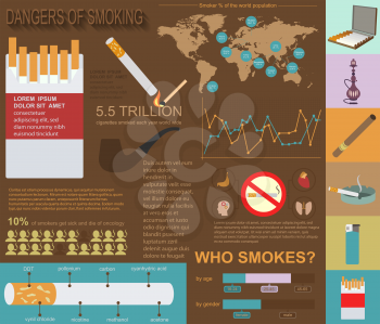 Dangers of smoking, infographics elements. Vector illustration