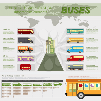 Public transportation ingographics. Buses. Vector illustration