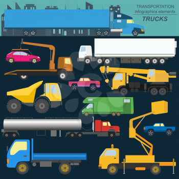 Set of elements cargo transportation: trucks, lorry for creating your own infographics or maps. Vector illustration