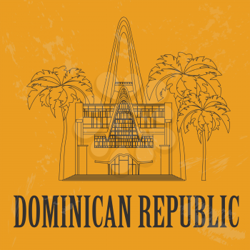 Dominican republic landmarks. Saint Altagracia basilica. Retro styled image. Vector illustration