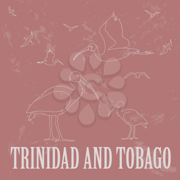 Trinidad and Tobago national symbols. Scarlet (red) ibis. Retro styled image. Vector illustration
