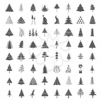 Christmas tree icon set. Flat isolated design. New year winter collection. Vector illustration
