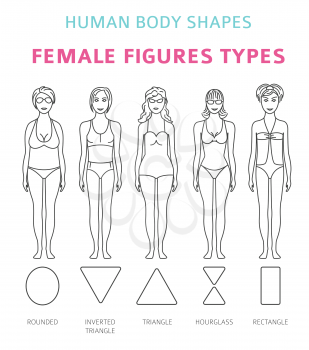 Human body shapes. Female figures types set. Simple line design. Vector illustration
