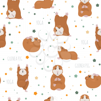Guinea pig yoga poses and exercises. Cute cartoon seamless pattern. Vector illustration