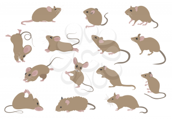 Different mice. Mouse yoga poses and exercises. Cute cartoon clipart set. Vector illustration
