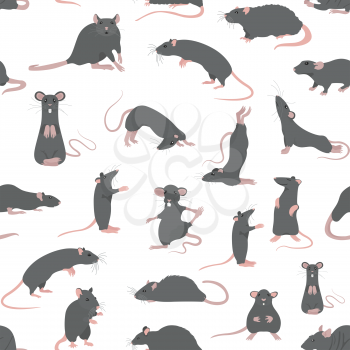 Rats seamless pattern. Rat poses and exercises. Cute cartoon clipart set. Vector illustration