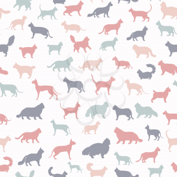 Cat breeds icon set flat style seamless pattern. Cartoon silhouettes cats characters collection. Vector illustration