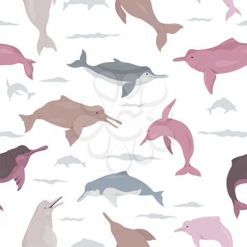 River dolphins seamless pattern. Marine mammals collection. Cartoon flat style design. Vector illustration