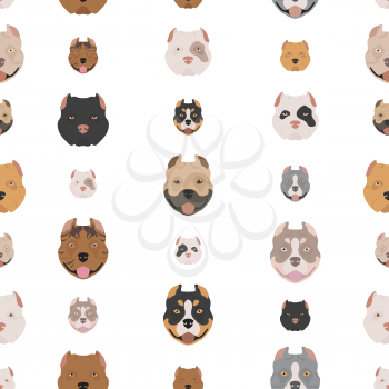 American bully dogs set. Color varieties, different poses. Seamless pattern. Vector illustration