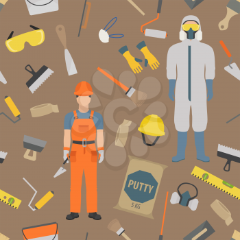 Profession and occupation set. Plasterer and painter tools and  equipment. Uniform flat design icon.Vector illustration 