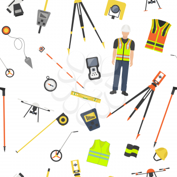 Profession and occupation set. Land surveyor tools and  equipment. Seamless pattern.Vector illustration 