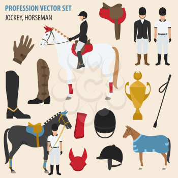Profession and occupation set. jockey  equipment, horseman flat design icon.Vector illustration 