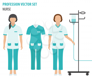 Profession and occupation set. Nurse equipment, medical staff uniform flat design icon.Vector illustration 