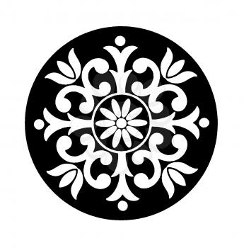 Royalty Free Clipart Image of a Decorative Floral Element in a Black Circle