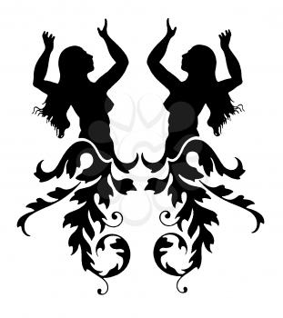 Royalty Free Clipart Image of Two Women With Flourishes