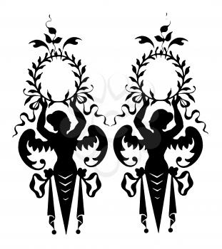 Royalty Free Clipart Image of Women Holding Laurel Wreaths