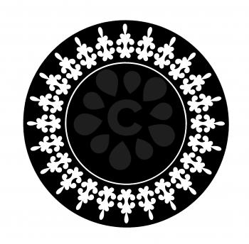 Royalty Free Clipart Image of a Black Circle With White Pattern Around the Edge