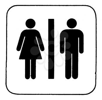 Royalty Free Clipart Image of a Man and Woman on a Sign
