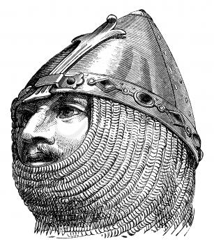 Royalty Free Clipart Image of a Knight and his Helmet