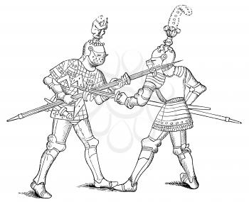 Royalty Free Clipart Image of a Swordsmanship match