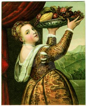Royalty Free Clipart Image of a Woman Carrying Food