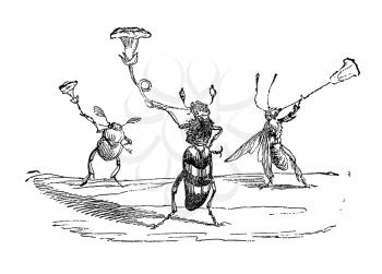 Royalty Free Clipart Image of Bugs Holding Flowers