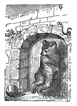 Royalty Free Clipart Image of a Bear at a Door