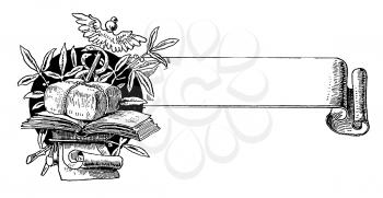 Royalty Free Clipart Image of a Banner and Books