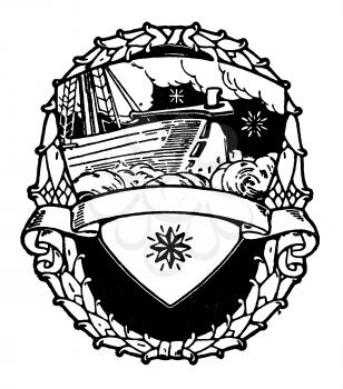 Royalty Free Clipart Image of a Ship Badge