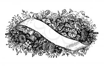 Royalty Free Clipart Image of a Banner with Dried Flowers, Branches and Leaves