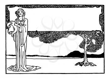 Royalty Free Clipart Image of a Woman with a Scroll