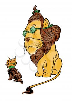 Royalty Free Clipart Image of a Lion and a Dog