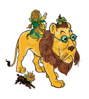 Royalty Free Clipart Image of a Person Riding a Lion
