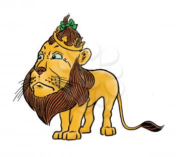 Royalty Free Clipart Image of a Lion Wearing a Crown
