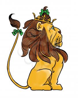 Royalty Free Clipart Image of a Lion Wearing a Crown