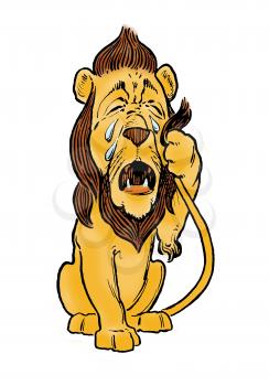 Royalty Free Clipart Image of a Lion Crying