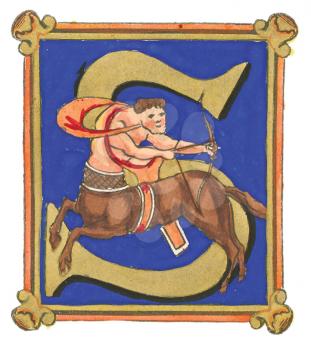 Royalty Free Clipart Image of a Centaur on the Letter S