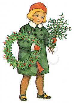 Royalty Free Clipart Image of a Child With a Wreath