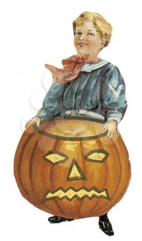 Royalty Free Clipart Image of a Child With a Jack-o-Lantern