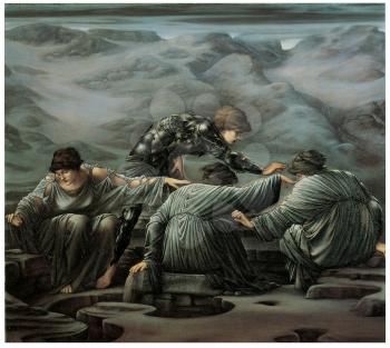 Royalty Free Clipart Image of the Painting Perseus and the Graiae by Edward Burne-Jones