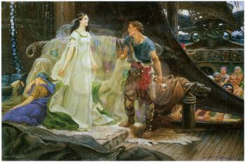 Royalty Free Clipart Image of Tristan and Yeult by Herbert Draper
