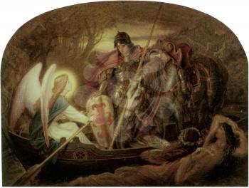 Royalty Free Clipart Image of How an Angel Rowed Sir Galahad Across Dern Mere by Joseph Noel Paton