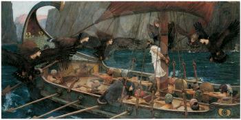 Royalty Free Clipart Image of Ulysses and the Sirens by John William Waterhouse