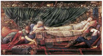 Royalty Free Clipart Image of The Briar Rose: The Rose Bower by Edward Burne-Jones